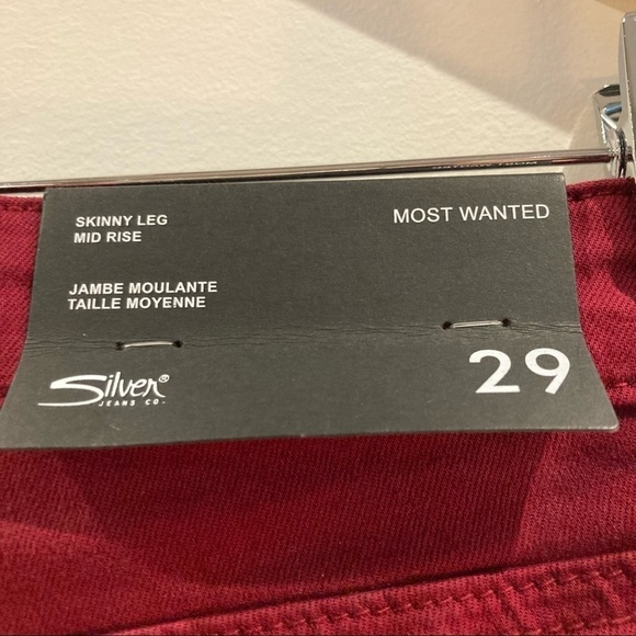 SILVER JEANS CO Sz 29 x 29  Skinny Mid-Rise Red NWT - Picture 6 of 8